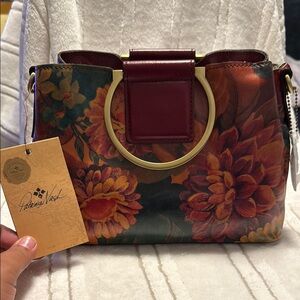 Patricia Nash Red and Orange Shoulder Bag with Floral Pattern
